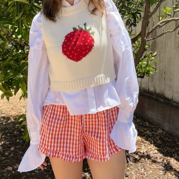 None Pants - BRAND NEW - Red Plaid Ruffle Shorts (Medium)